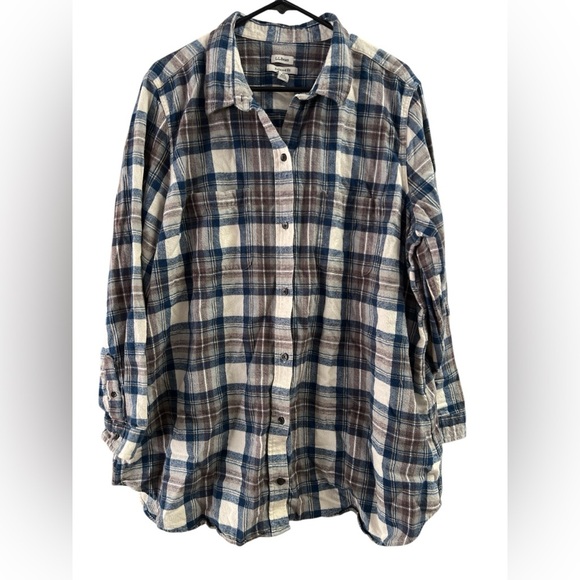 L.L Bean checkered blue button down flannel - Picture 1 of 4
